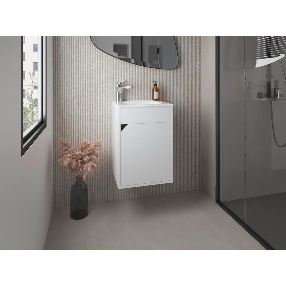 Mueble Para Lavamanos Flotante Betel, Blanco Duqueza, Incluye Lavamanos Plastiglas Floresta 40 ZF