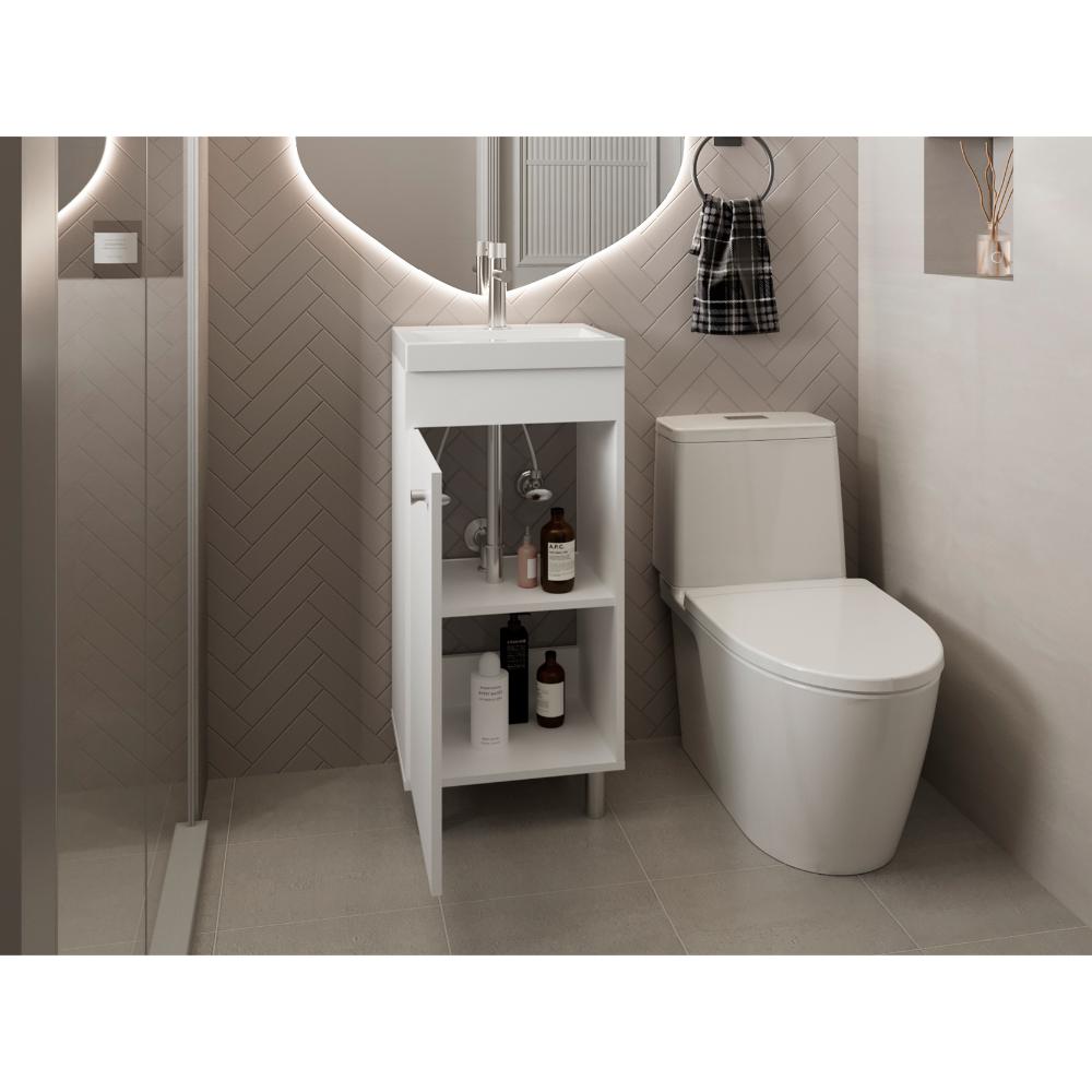 Mueble para Lavamanos Rivera, Blanco Duqueza, con patas en acero y con gran espació para colocar objetos ZF