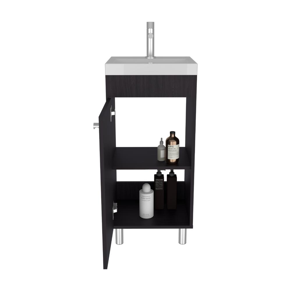 Mueble para Lavamanos Rivera, Wengue, con patas en acero y con gran espació para colocar objetos ZF