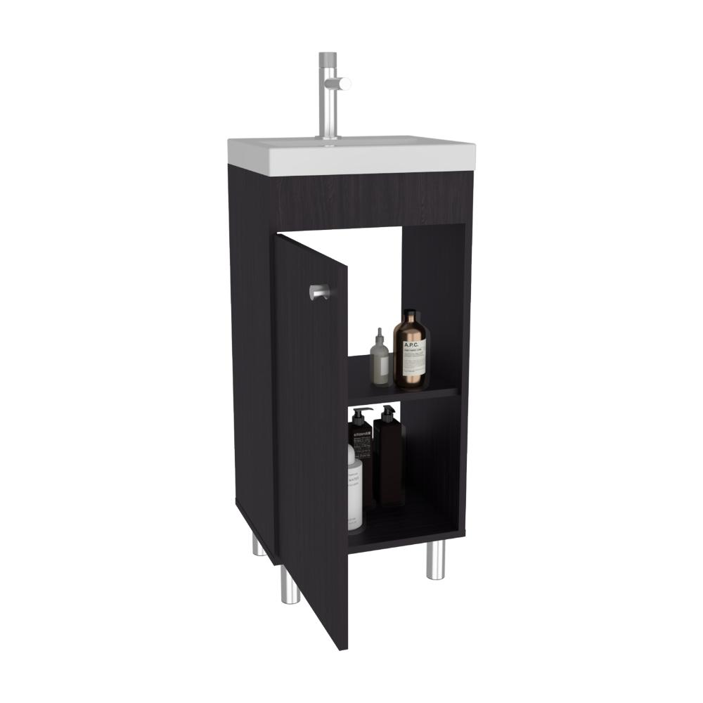 Mueble para Lavamanos Rivera, Wengue, con patas en acero y con gran espació para colocar objetos ZF
