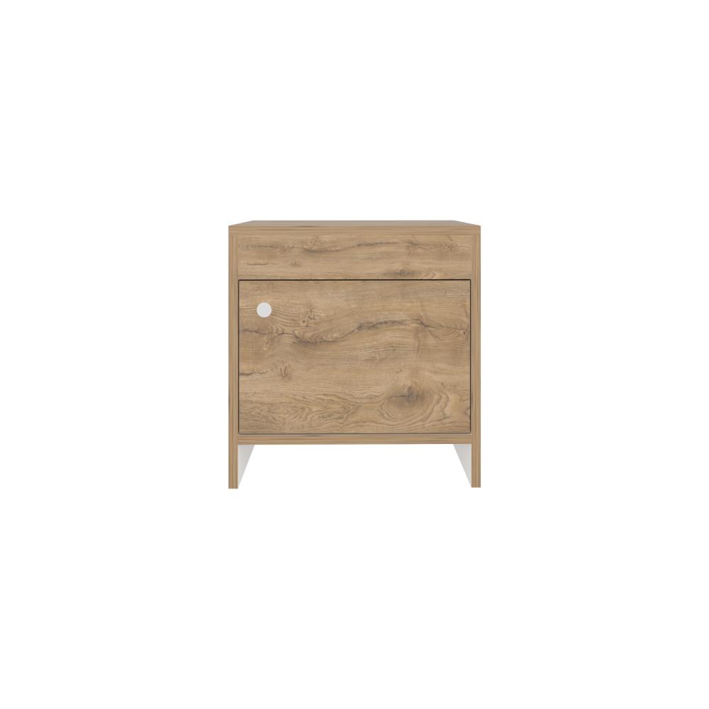Mesa de Noche Tutto, Macadamia y Blanco Duqueza, con Cajón Para Guardar Objetos Ideal Para Espacios Reducidos