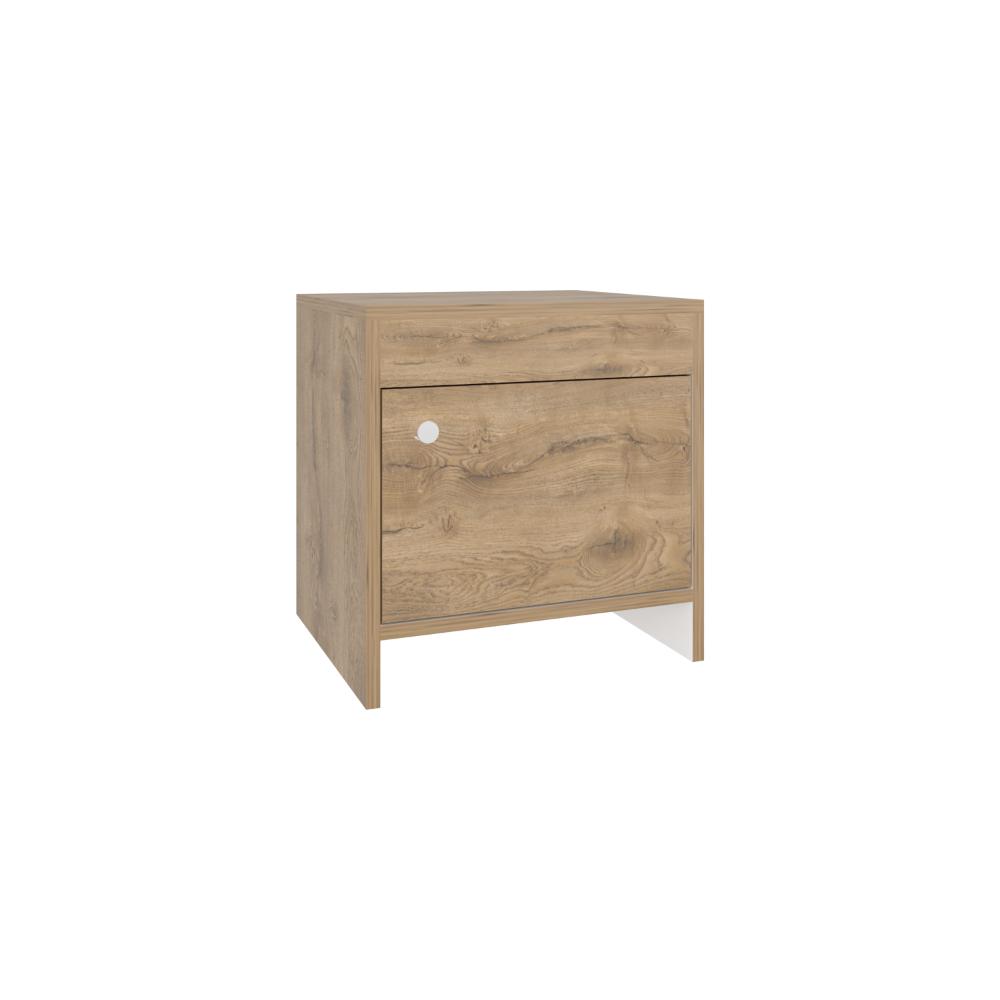 Mesa de Noche Tutto, Macadamia y Blanco Duqueza, con Cajón Para Guardar Objetos Ideal Para Espacios Reducidos