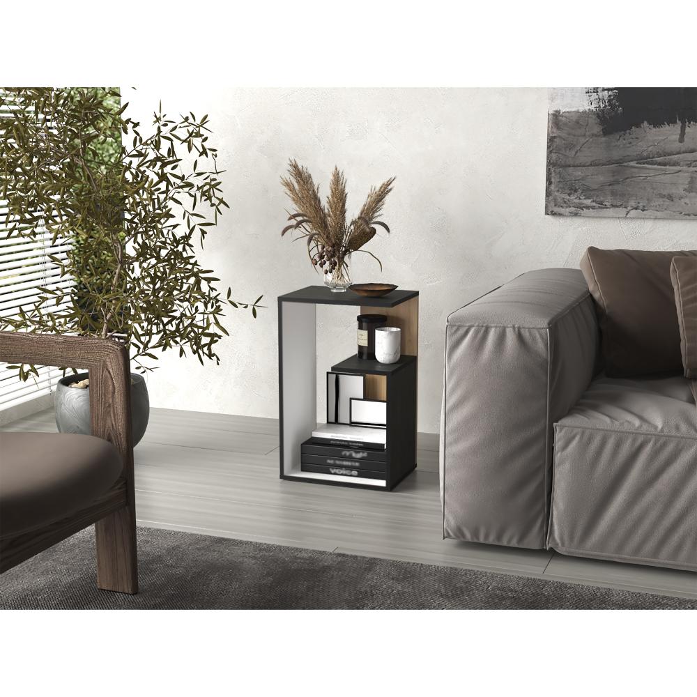 Mesa Auxiliar Evert, Wengue y Blanco Duqueza, con diseño moderno y espacio para ubicar objetos