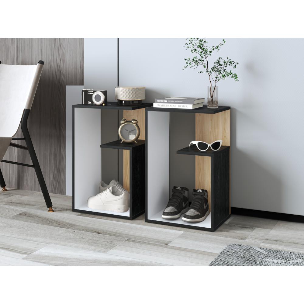 Mesa Auxiliar Evert, Wengue y Blanco Duqueza, con diseño moderno y espacio para ubicar objetos
