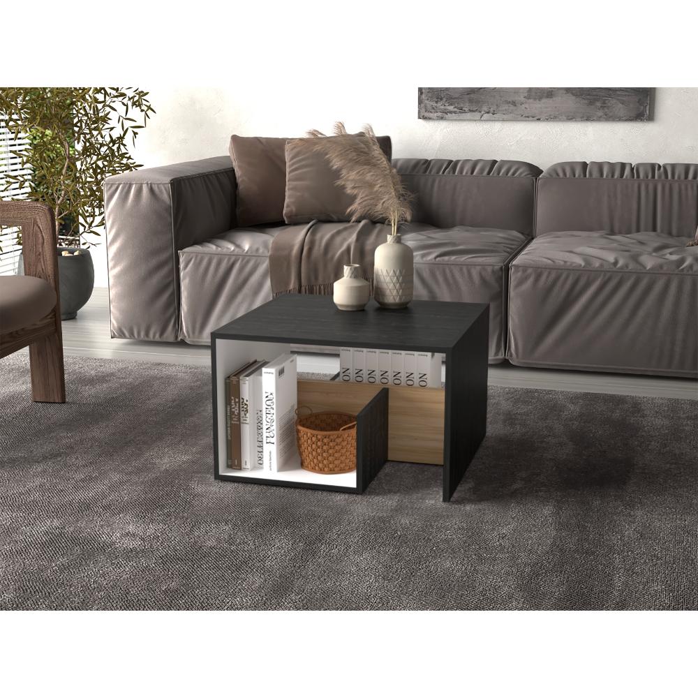 Mesa Auxiliar Evert, Wengue y Blanco Duqueza, con diseño moderno y espacio para ubicar objetos