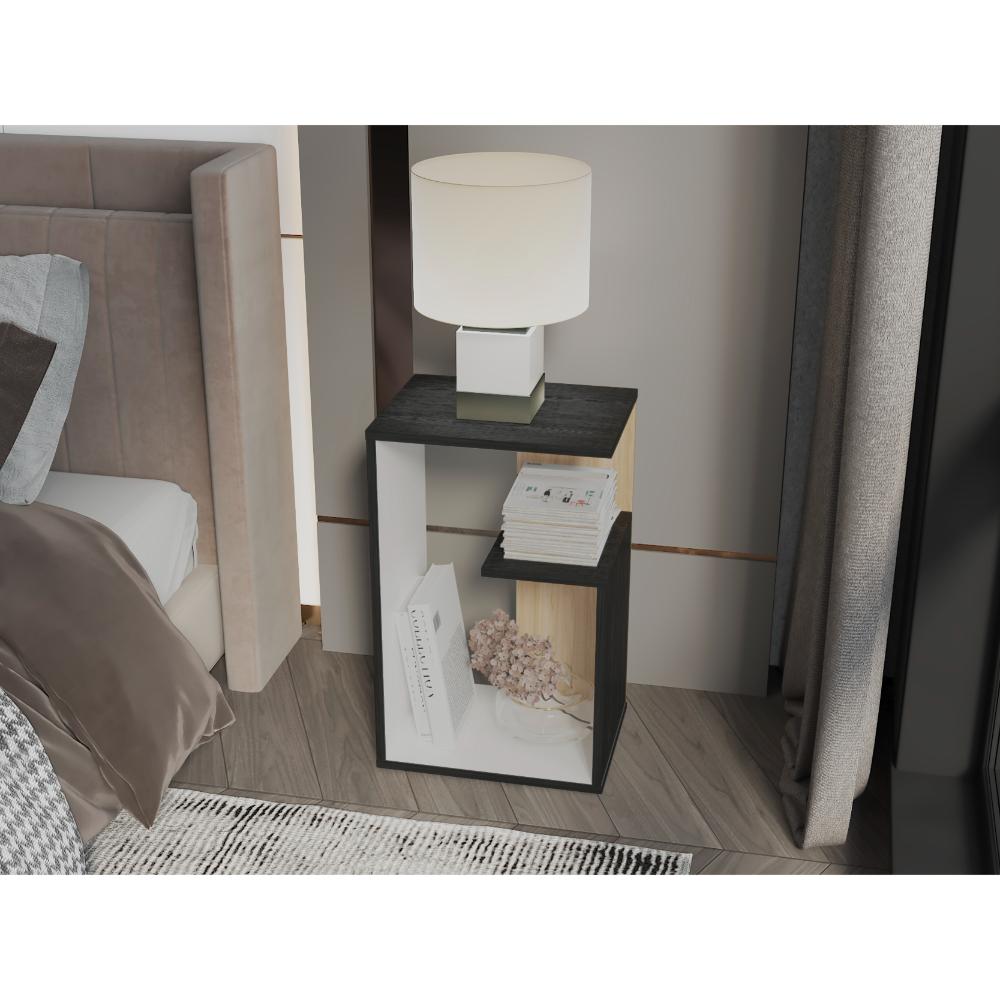 Mesa Auxiliar Evert, Wengue y Blanco Duqueza, con diseño moderno y espacio para ubicar objetos