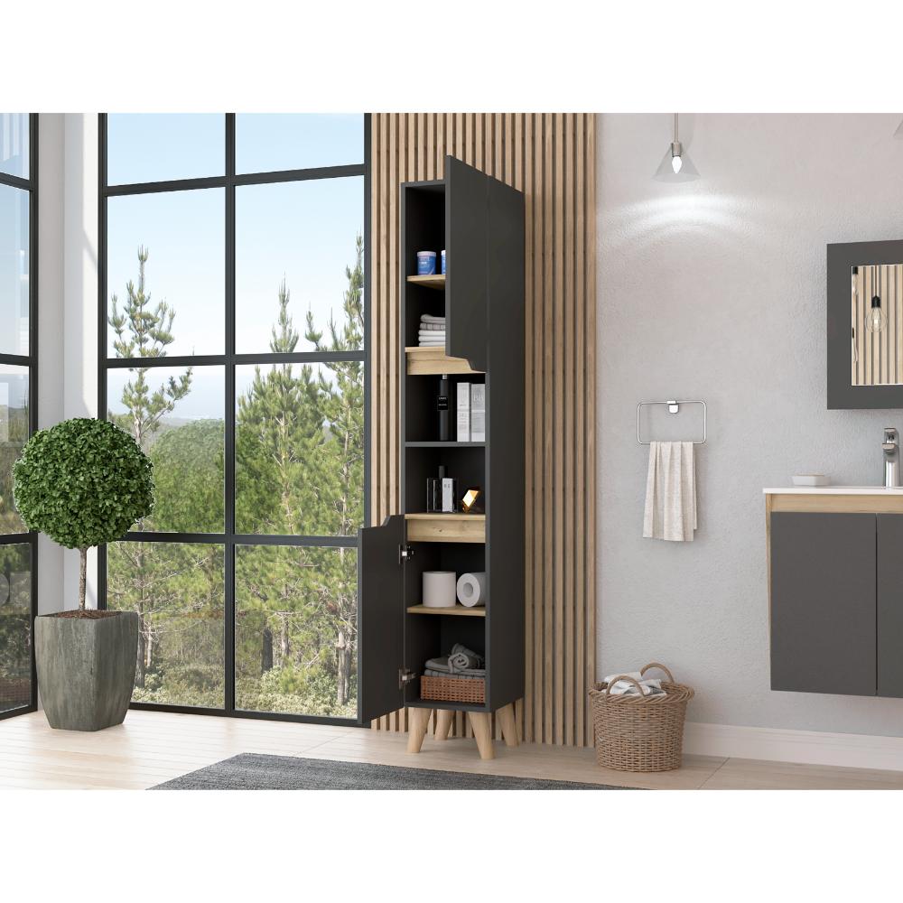 Mueble Auxiliar para Baño Apolis, Plata Oscuro y Café claro, con un diseño minimalista y es de facil instalación