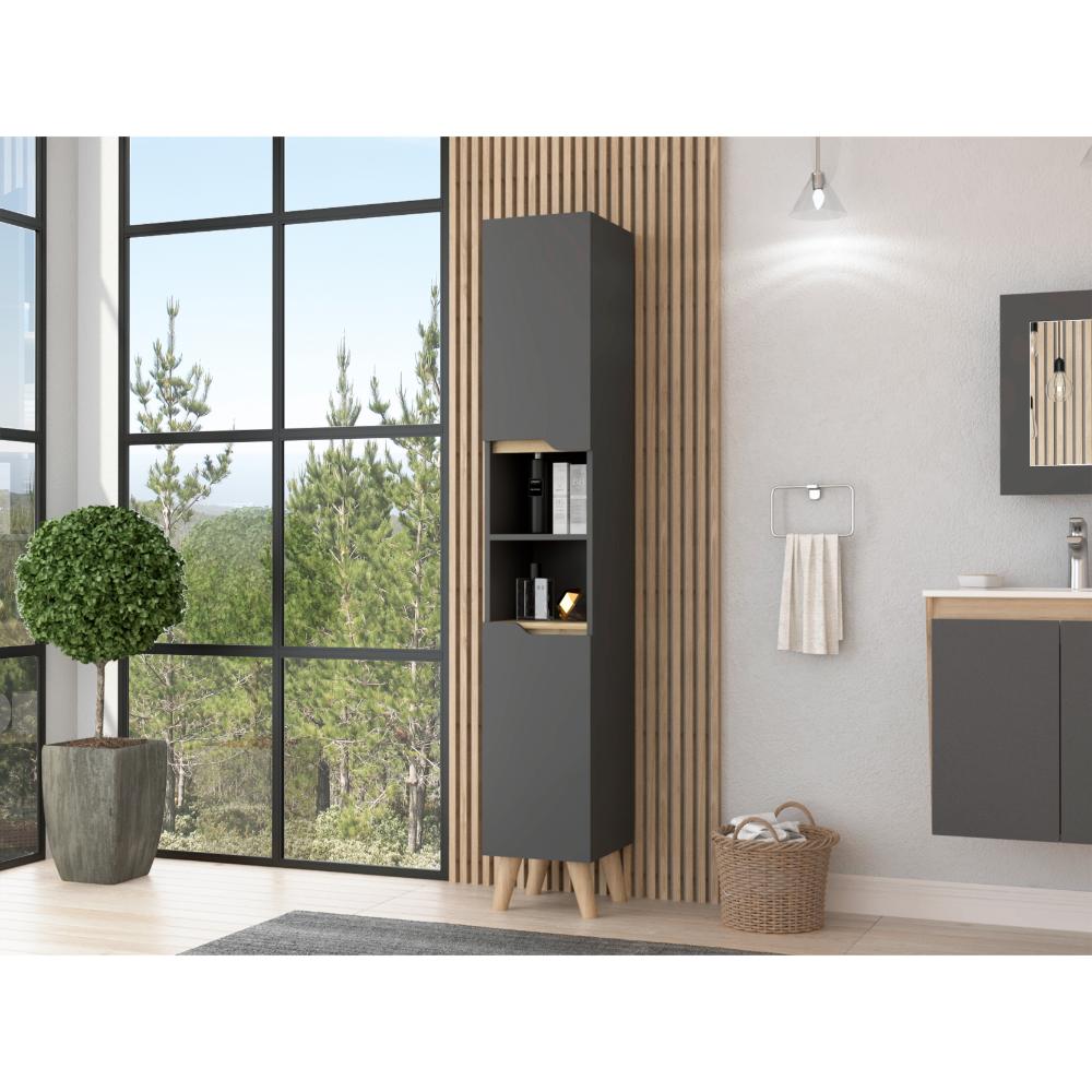 Mueble Auxiliar para Baño Apolis, Plata Oscuro y Café claro, con un diseño minimalista y es de facil instalación