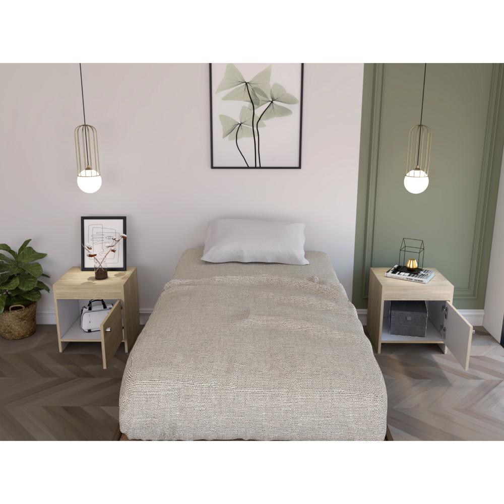 Mesa de Noche Armonía, Beige y Blanco Duqueza, con Un Cajón Organizador y Amplio Espacio X2