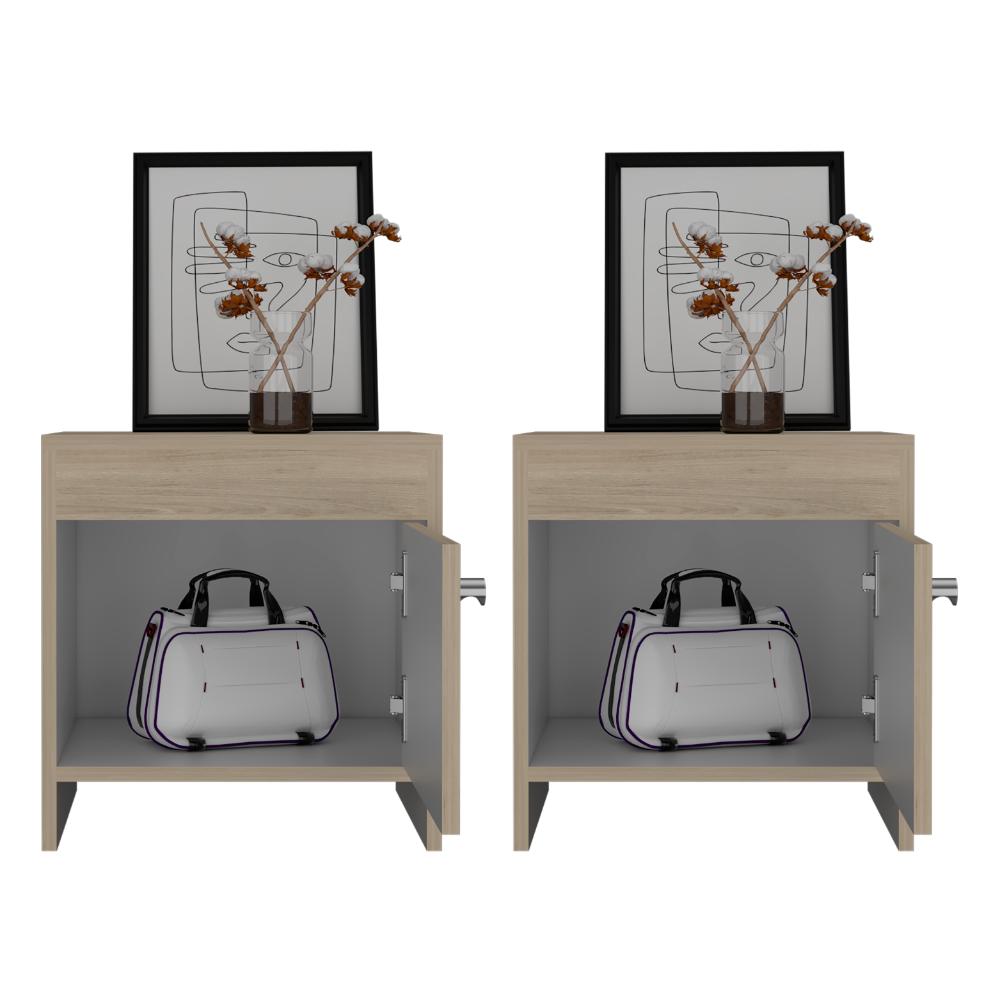Mesa de Noche Armonía, Beige y Blanco Duqueza, con Un Cajón Organizador y Amplio Espacio X2