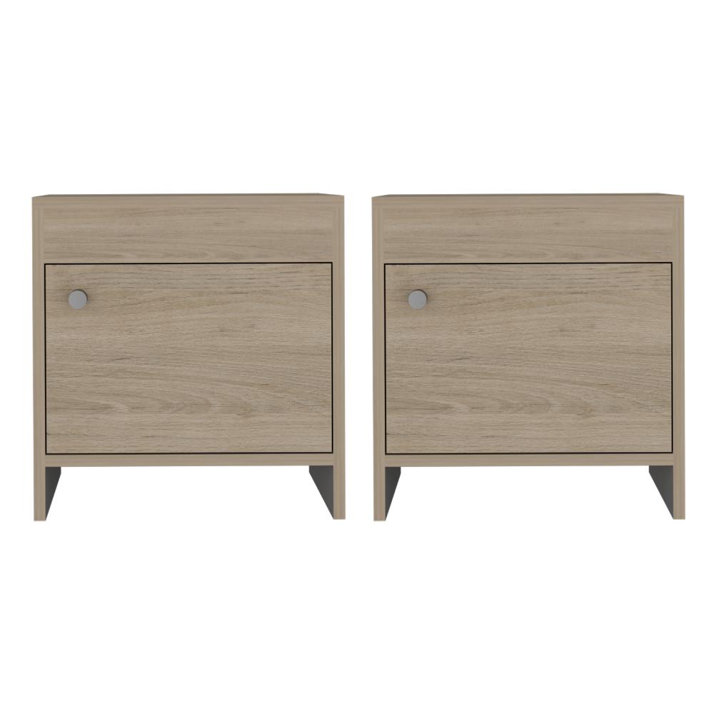 Mesa de Noche Armonía, Beige y Blanco Duqueza, con Un Cajón Organizador y Amplio Espacio X2