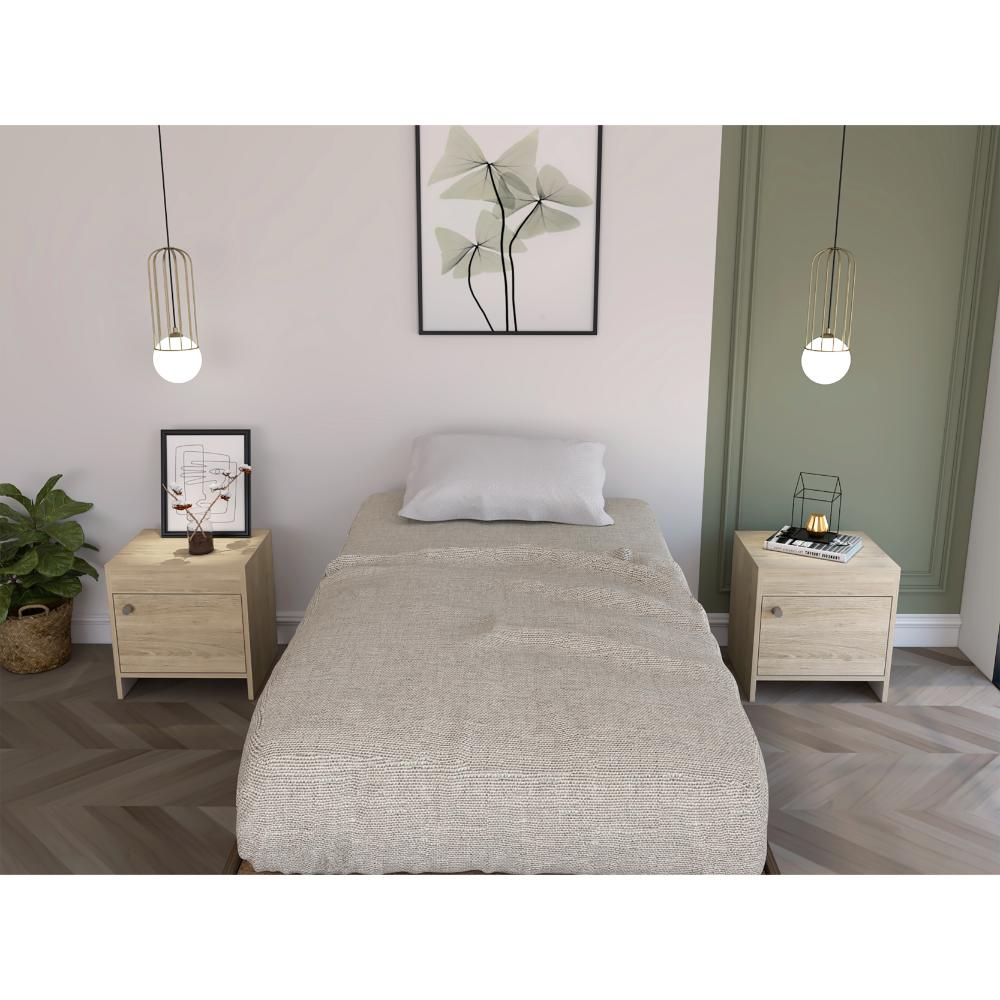 Mesa de Noche Armonía, Beige y Blanco Duqueza, con Un Cajón Organizador y Amplio Espacio X2