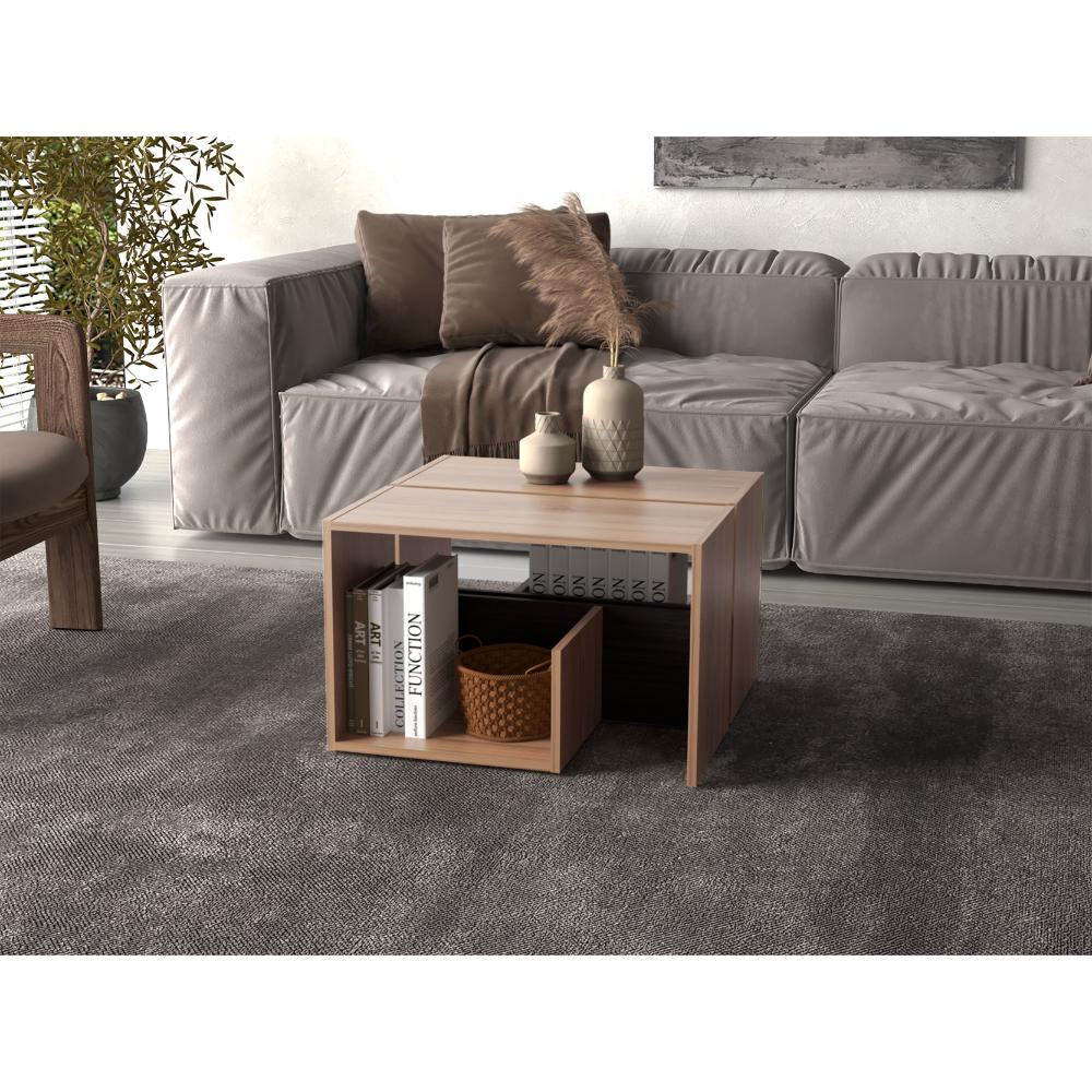 Mesa Auxiliar Evert, Café Expresso y Wengue, con diseño moderno y espacio para ubicar objetos ZF
