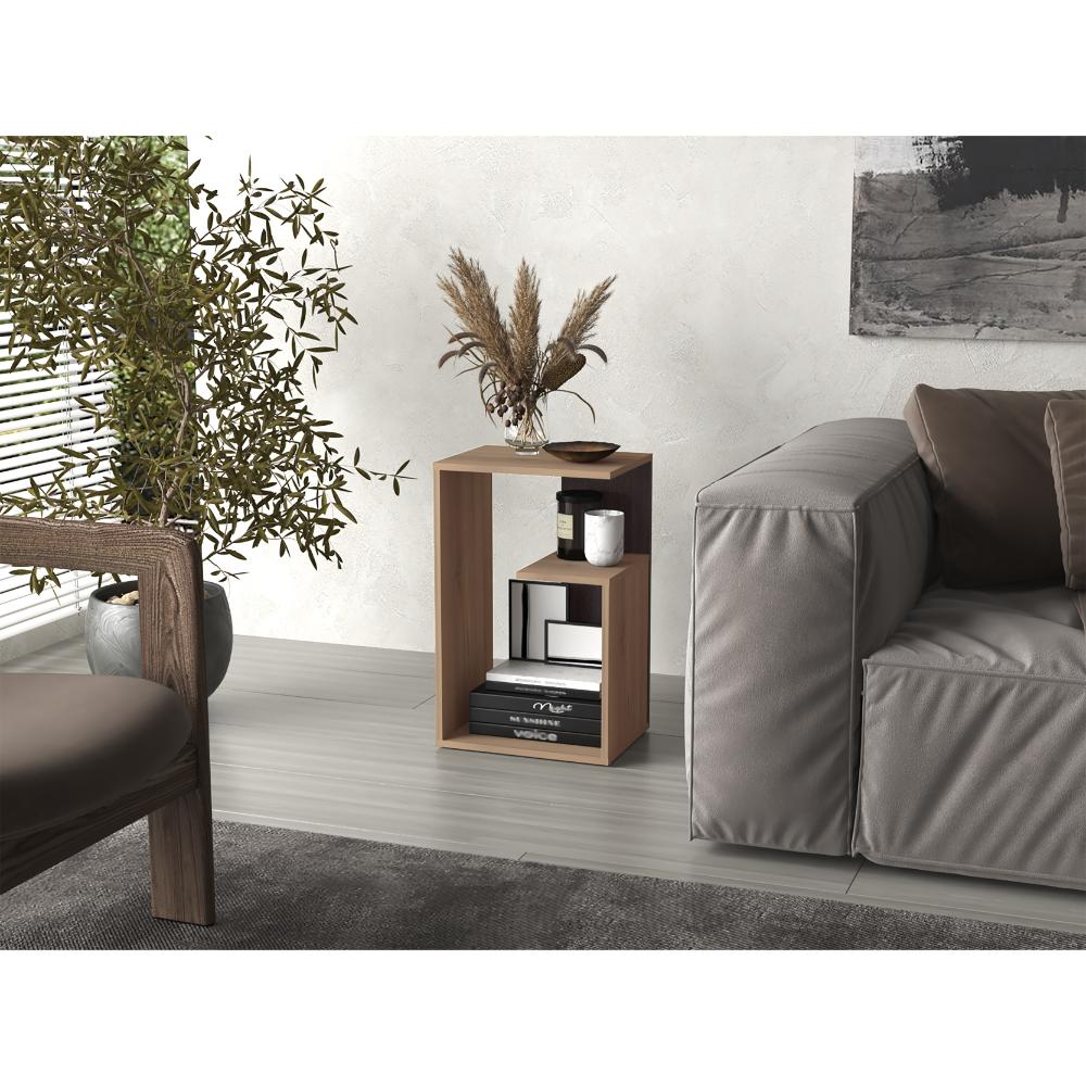 Mesa Auxiliar Evert, Café Expresso y Wengue, con diseño moderno y espacio para ubicar objetos ZF