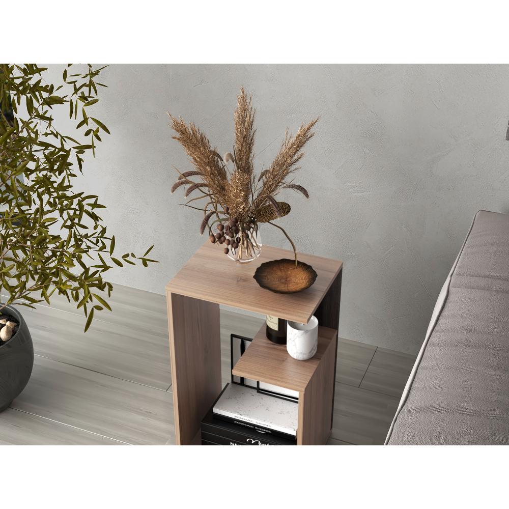 Mesa Auxiliar Evert, Café Expresso y Wengue, con diseño moderno y espacio para ubicar objetos ZF