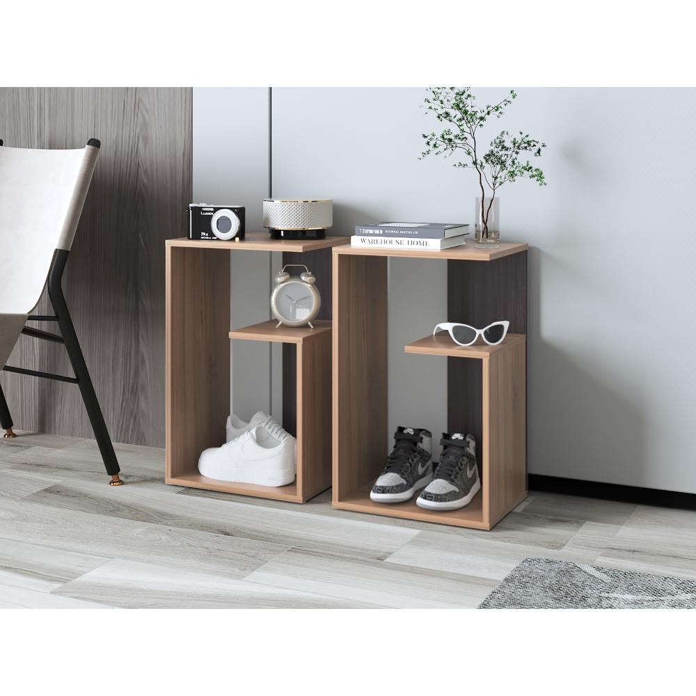 Mesa Auxiliar Evert, Café Expresso y Wengue, con diseño moderno y espacio para ubicar objetos ZF