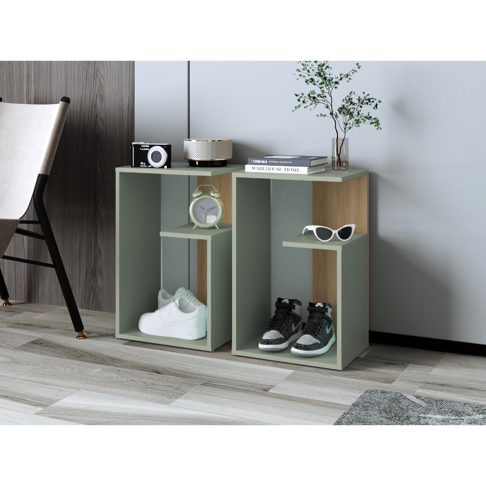 Mesa de Noche Evert, Agave y Fresno Europeo, con diseño moderno y espacio para ubicar objetos