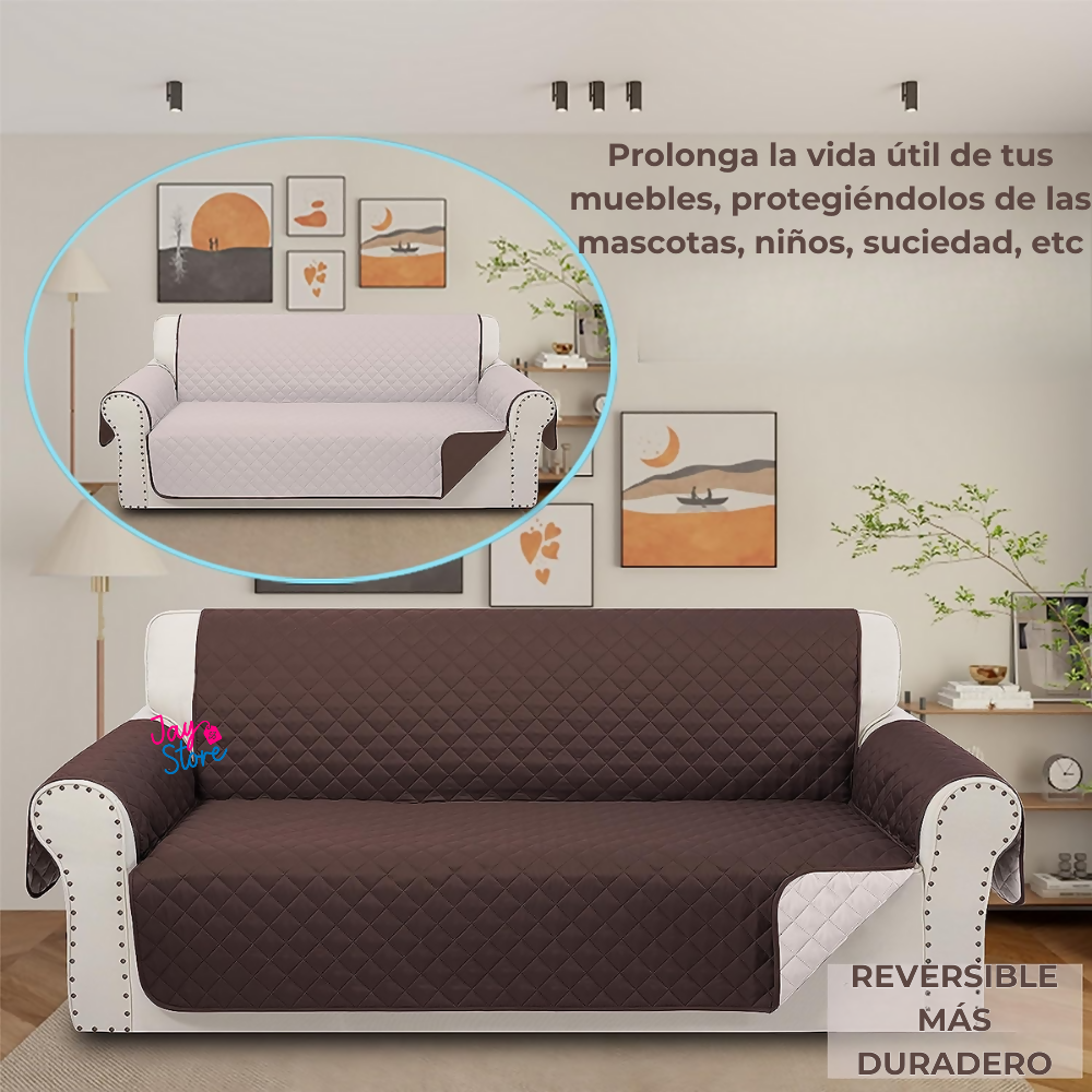 Protector Sofá Forro Mueble Doble Faz 3 Puestos Reversible