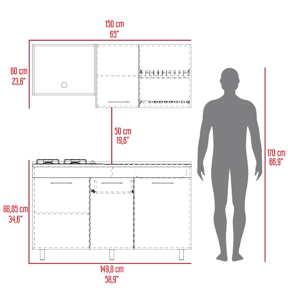 Cocina Integral Deneb, Café Claro y Blanco, Incluye Mesón Derecho