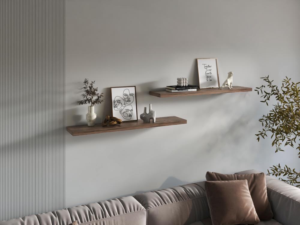 Repisa Flotante Shelf 120, Nogal, con espacio para colocar objetos decorativos X2 unidades ZF
