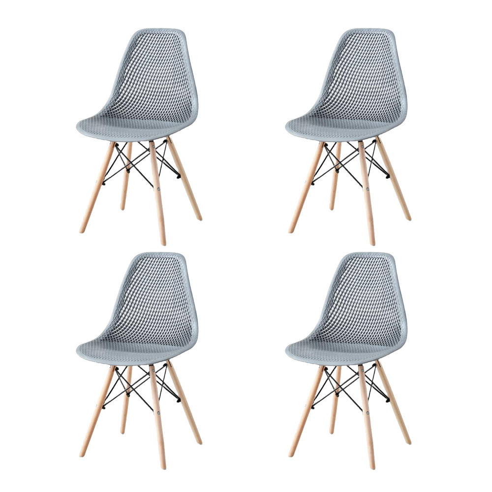 Silla Marcus, Color Gris Oscuro, Con espaldar y patas en Madera X4