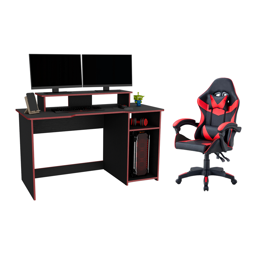 Combo para Oficina Gate, Rojo y Negro, Incluye Silla y Escritorio Gamer