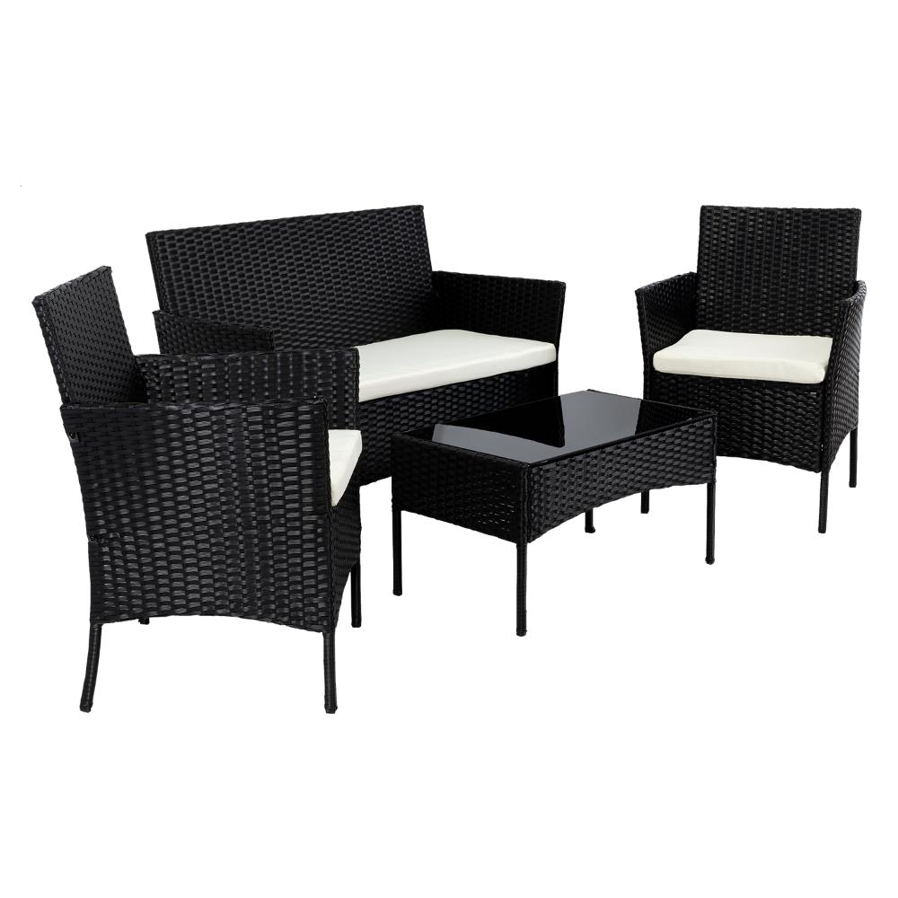 Juego de Sala Exterior Zafiro, Negro y Blanco, con Dos Sillas de Una Plaza y Una Silla de Dos Plazas