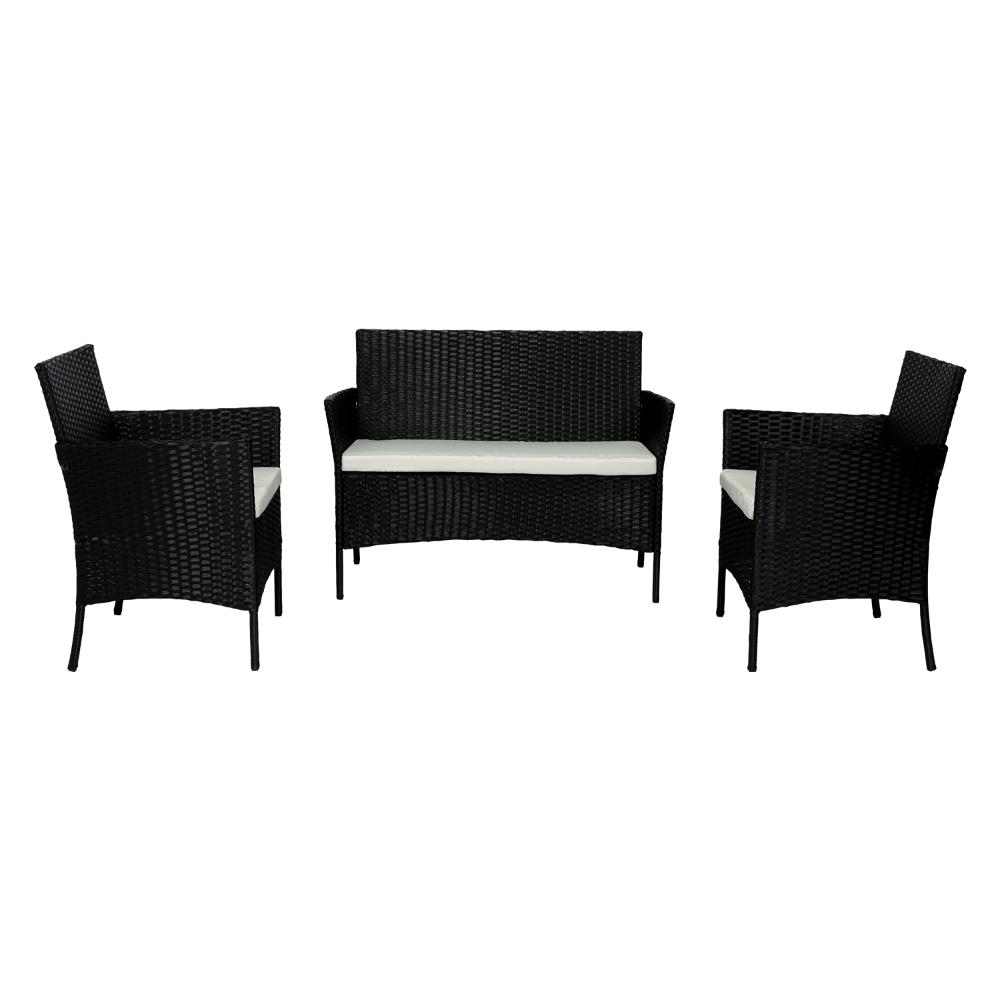 Juego de Sala Exterior Zafiro, Negro y Blanco, con Dos Sillas de Una Plaza y Una Silla de Dos Plazas