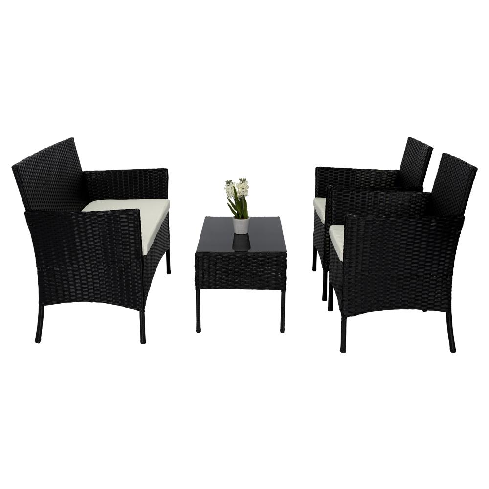 Juego de Sala Exterior Zafiro, Negro y Blanco, con Dos Sillas de Una Plaza y Una Silla de Dos Plazas