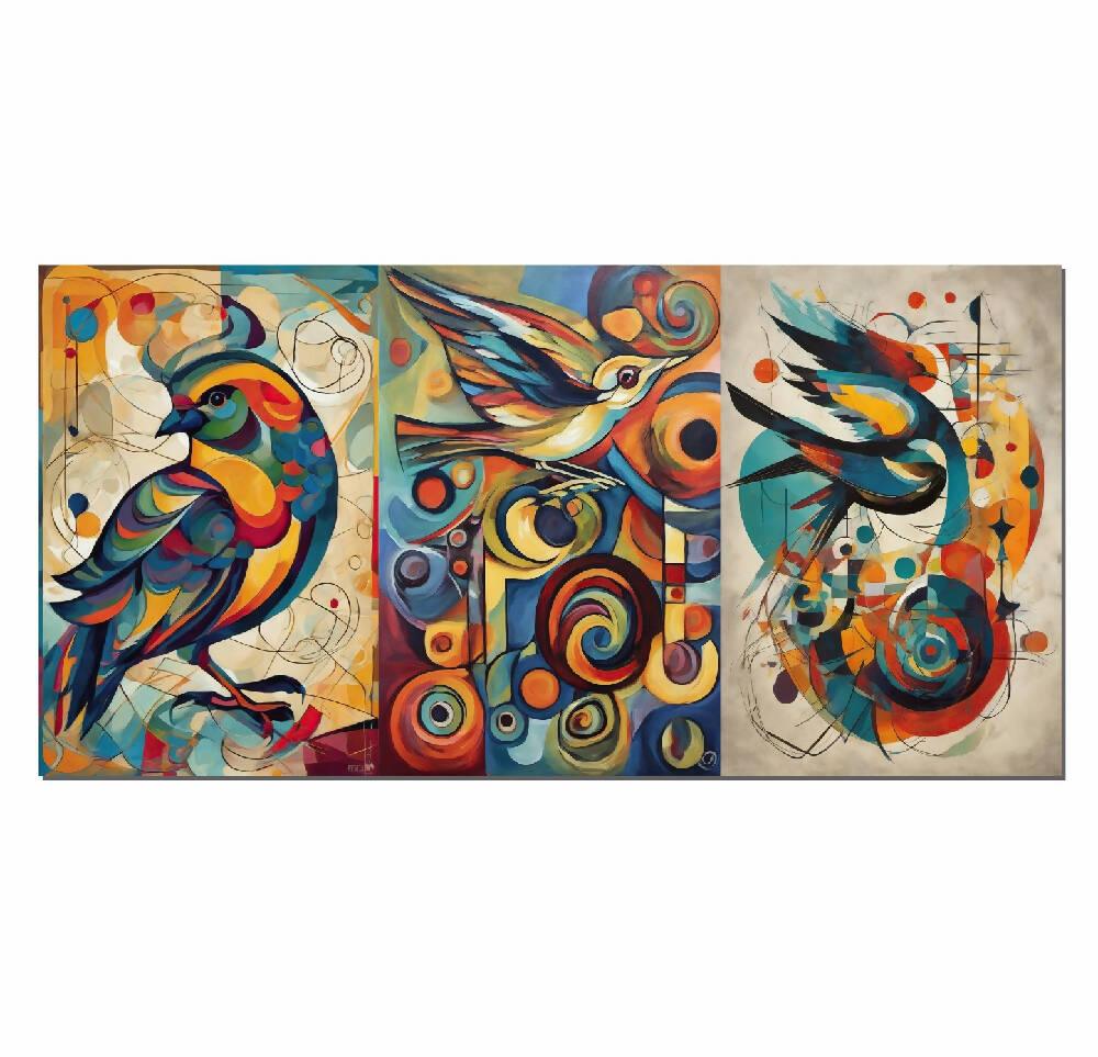 Lienzo Cuadro Decorativo Abstracto Aves De Color 34X72CM