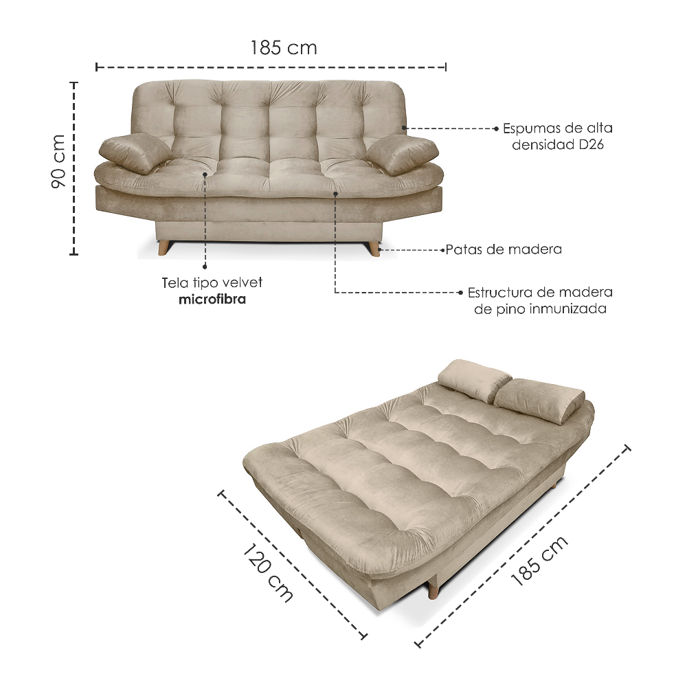 Sofa cama 3 Posiciones Fendik Tela Camel