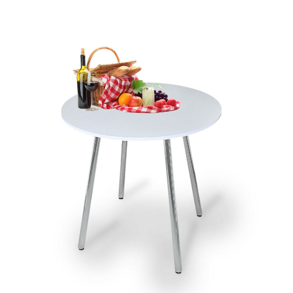 Combo Comedor Redondo (75X80X80) Blanco Pata Cromada Combo + 4 Sillas con patas cromadas