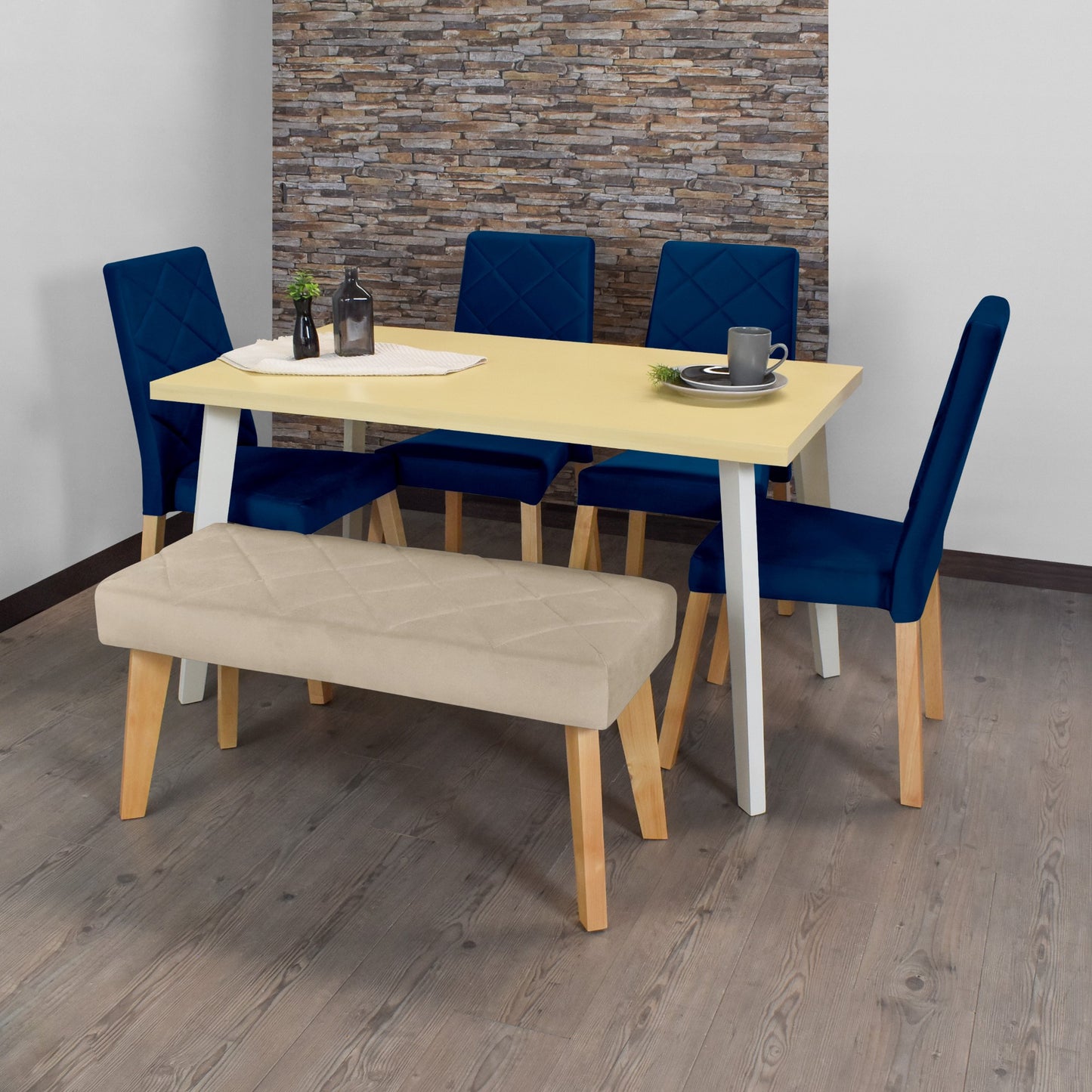 Comedor 6P Liverpool con Butaco Tela Azul Taupe