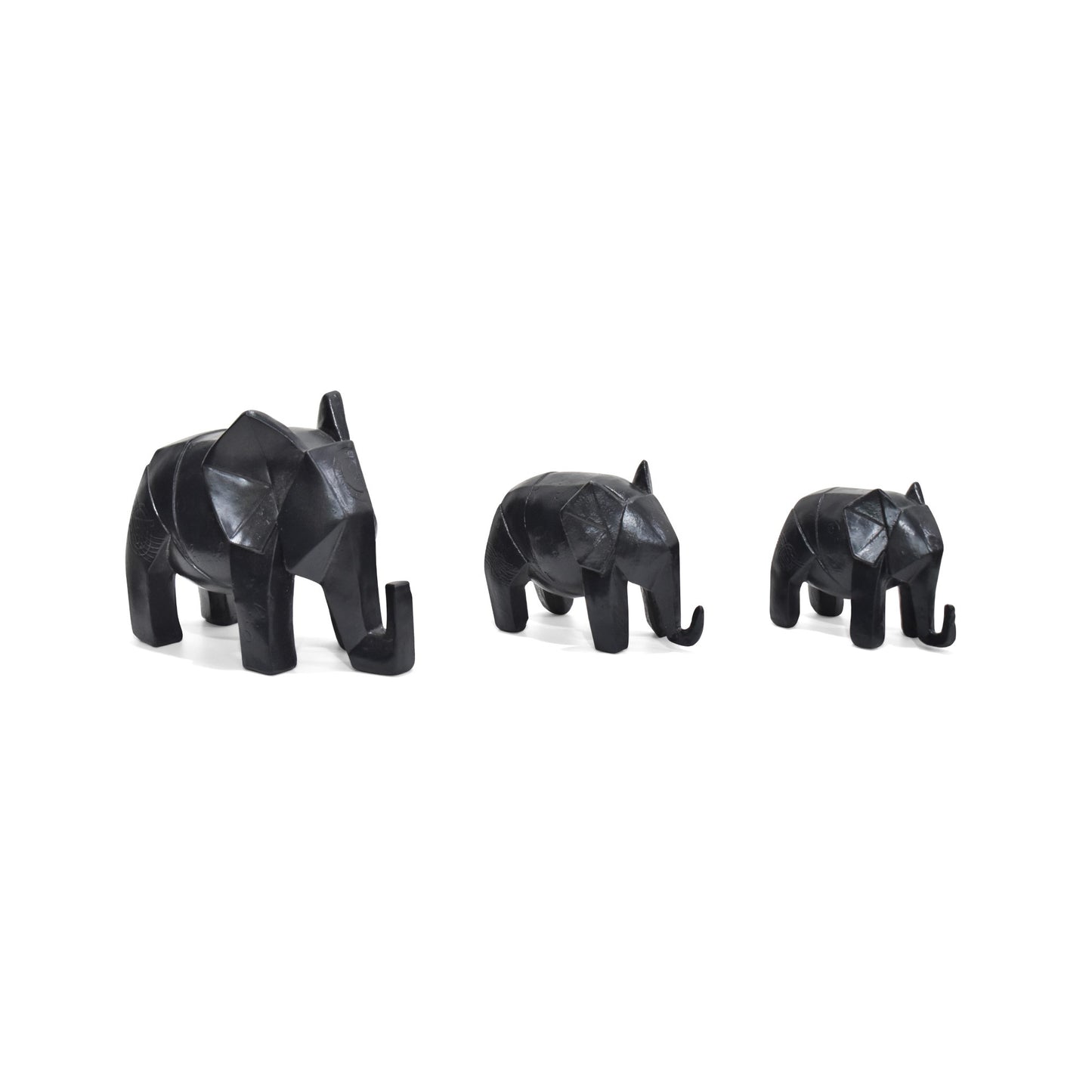 Familia de Elefantes Origami Color Negro
