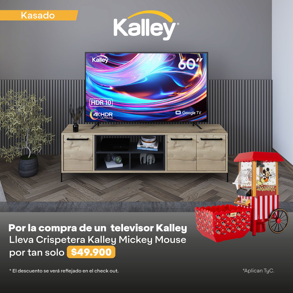 Televisor Kalley 60 Pulgadas, Color Negro, 60G300 4K Uhd Led Smart Tv Google