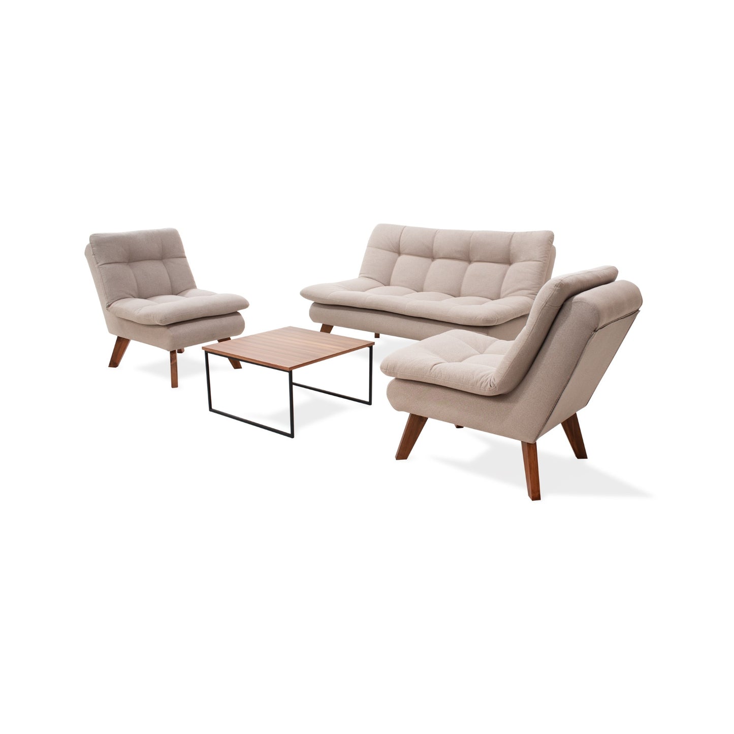 Sala Toulouse 2 Poltronas Tela Beige con Mesa Centro