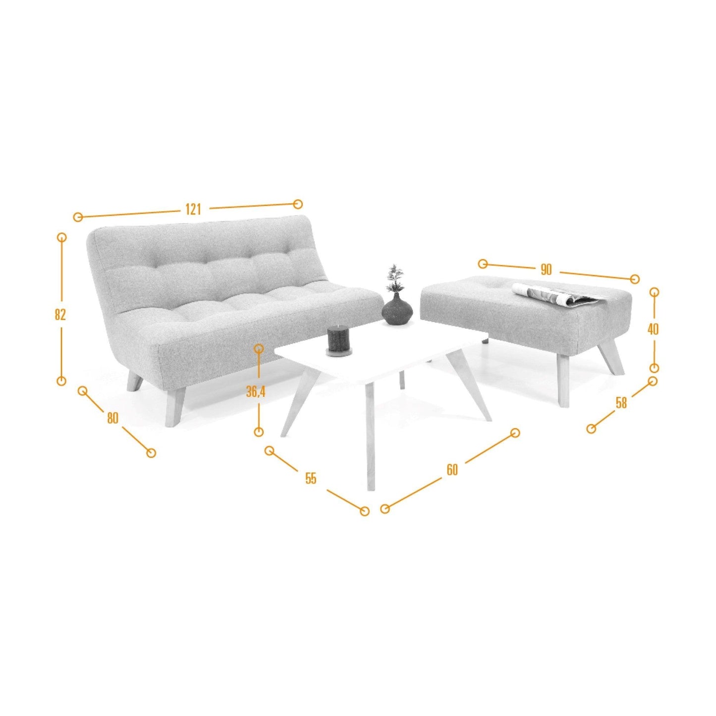 Sala Navara Porto con Puff Plata y Mesa Centro Nova