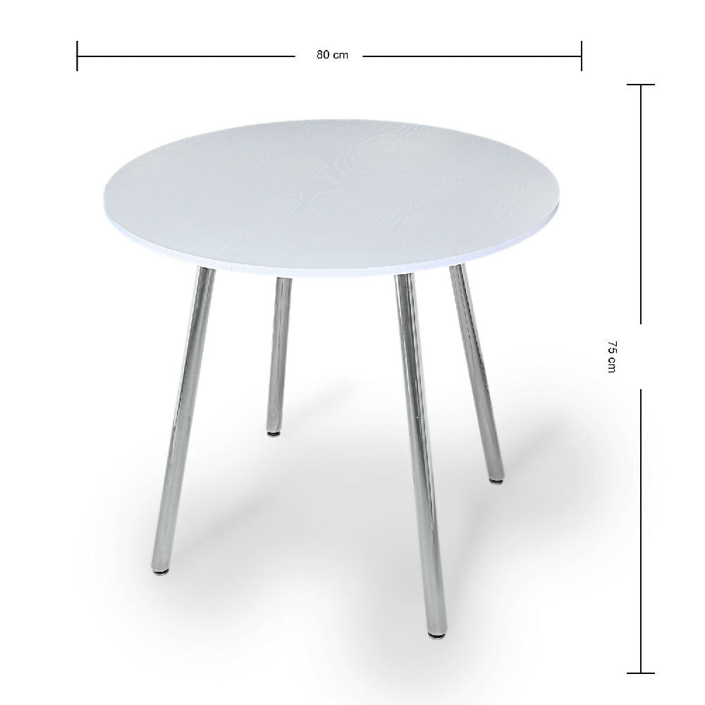 Combo Comedor Redondo (75X80X80) Blanco Pata Cromada Combo + 4 Sillas con patas cromadas