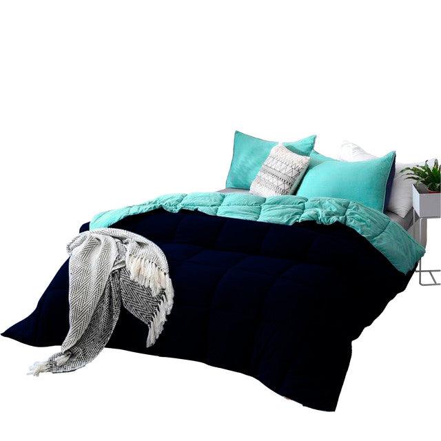 Edredon Bicolor Mas Fundas Y Cojines Aguamarina / Azul Oscuro Semidoble - VIRTUAL MUEBLES