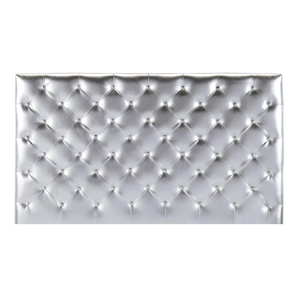 Cabecero Tapizado Base Cama Doble Rombos Plateado - VIRTUAL MUEBLES