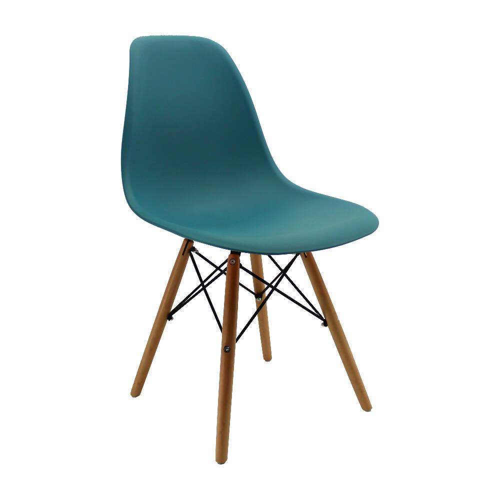 Kit por 4 sillas Eames Patas En Madera para comedor, sala, restaurante - Azul Petroleo - VIRTUAL MUEBLES