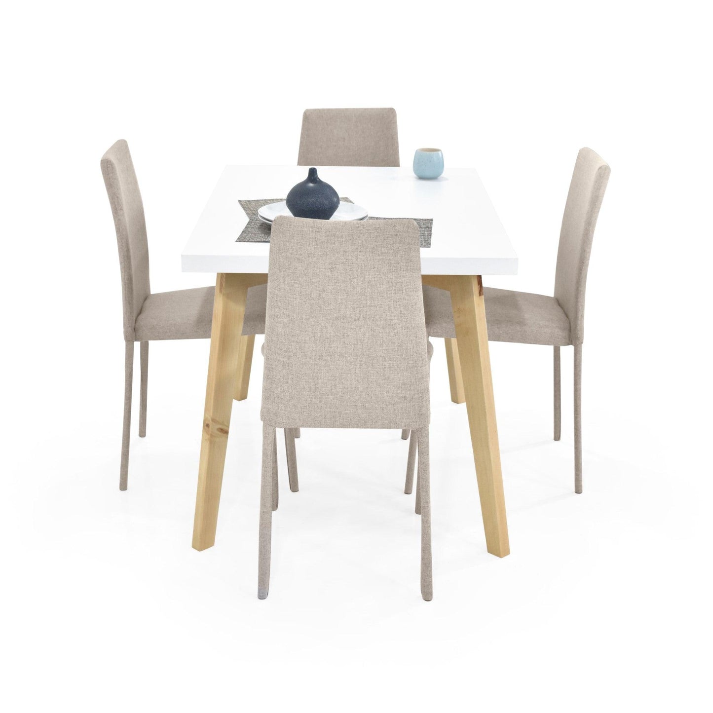 Juego de Comedor 4P Lugo Matiz Sillas Lyon Tela Beige - VIRTUAL MUEBLES