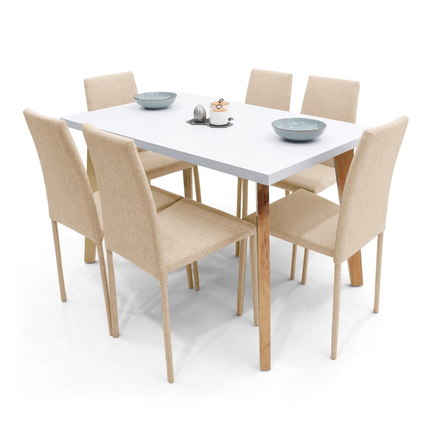 Juego de Comedor 6P Lyon Sillas Lyon Tela Beige - VIRTUAL MUEBLES