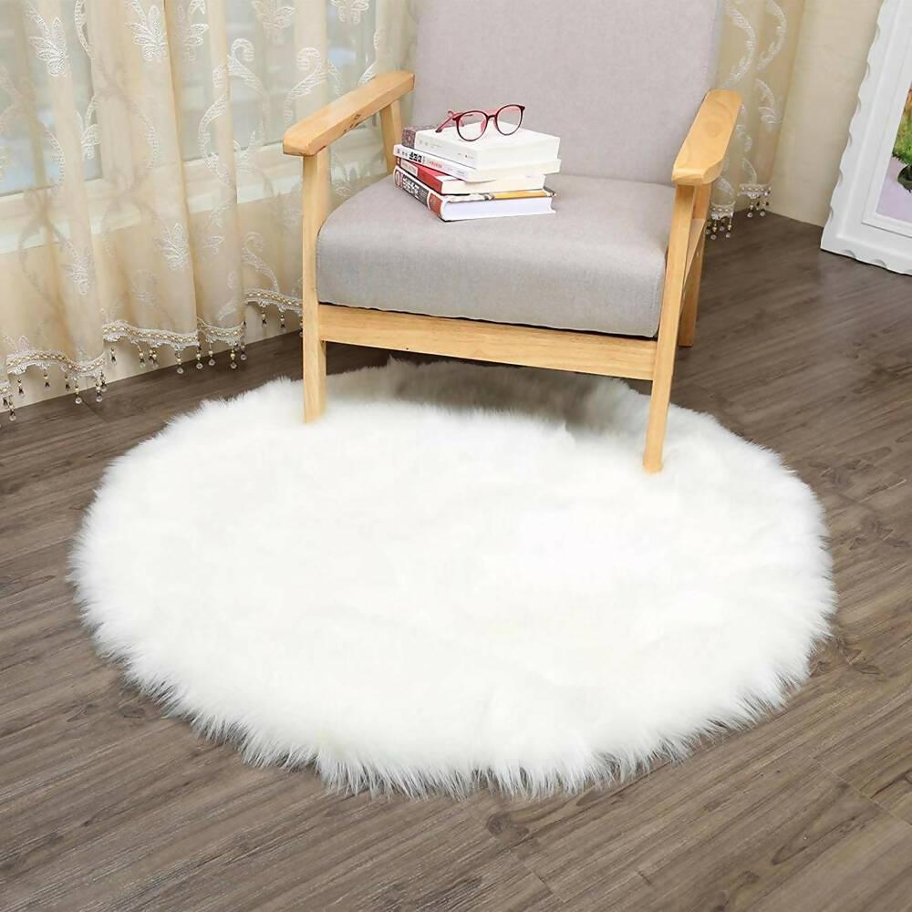 Tapete Peludo Antideslizante 100 cm Redondo Blanco - VIRTUAL MUEBLES