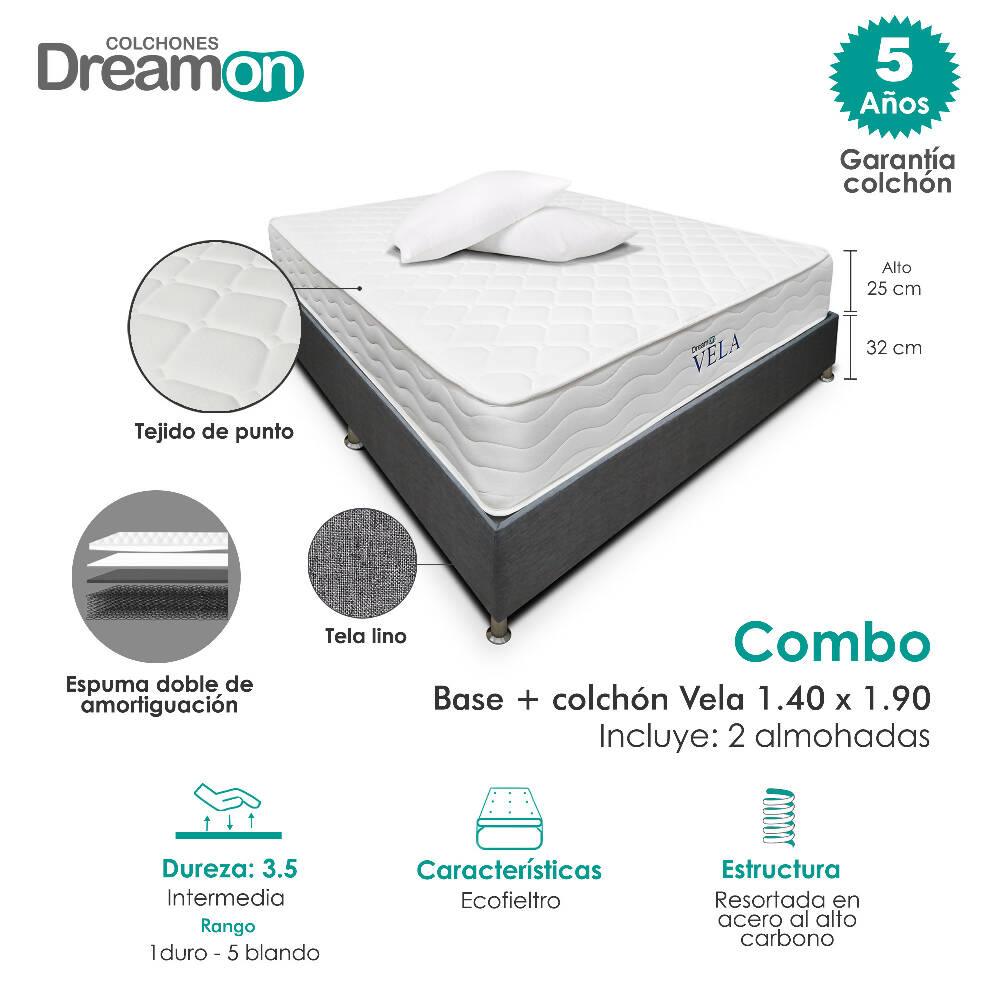 Colchón Con Base Dreamon Vela Doble Intermedio - VIRTUAL MUEBLES