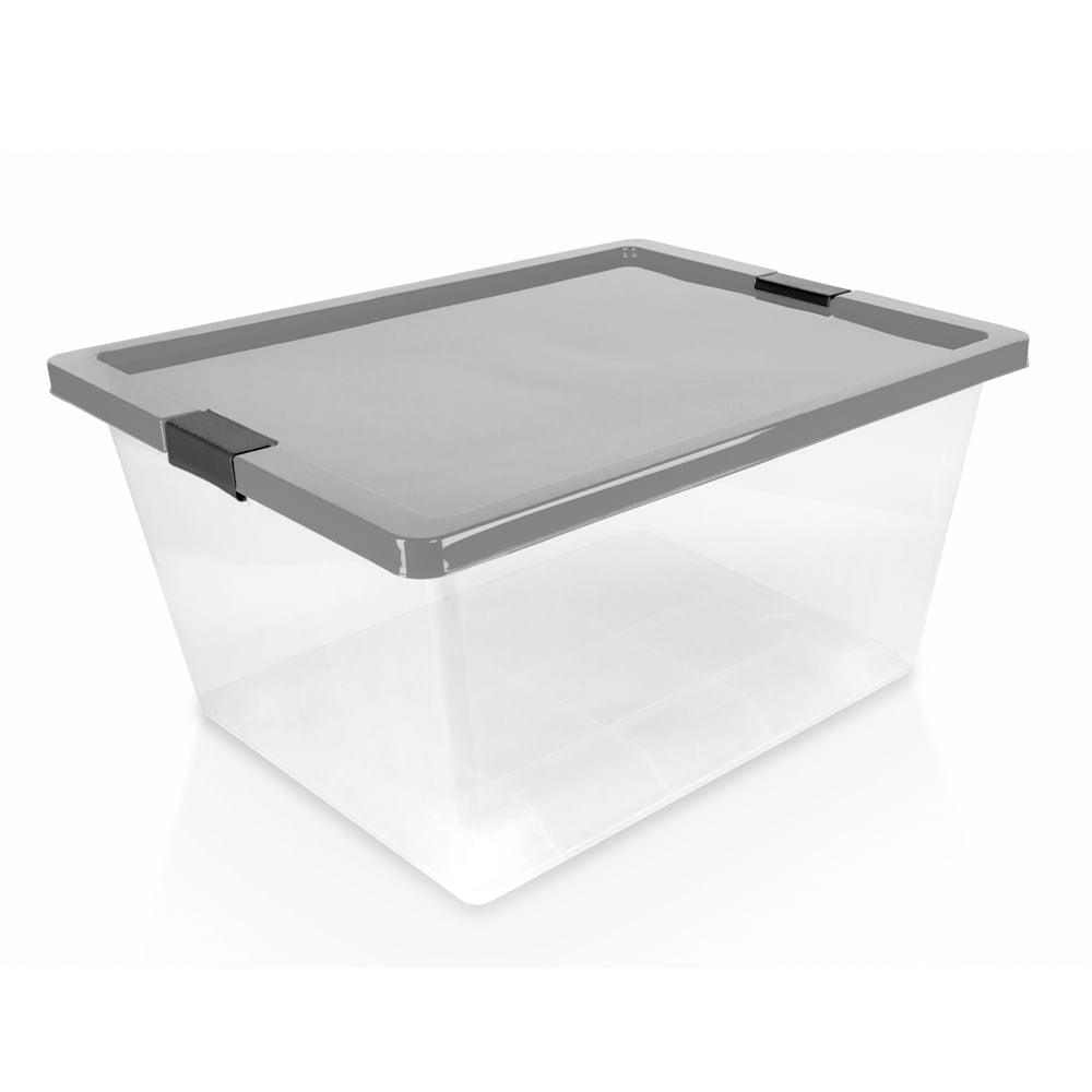 Caja organizadora con broches y ruedas 55L Gris - VIRTUAL MUEBLES
