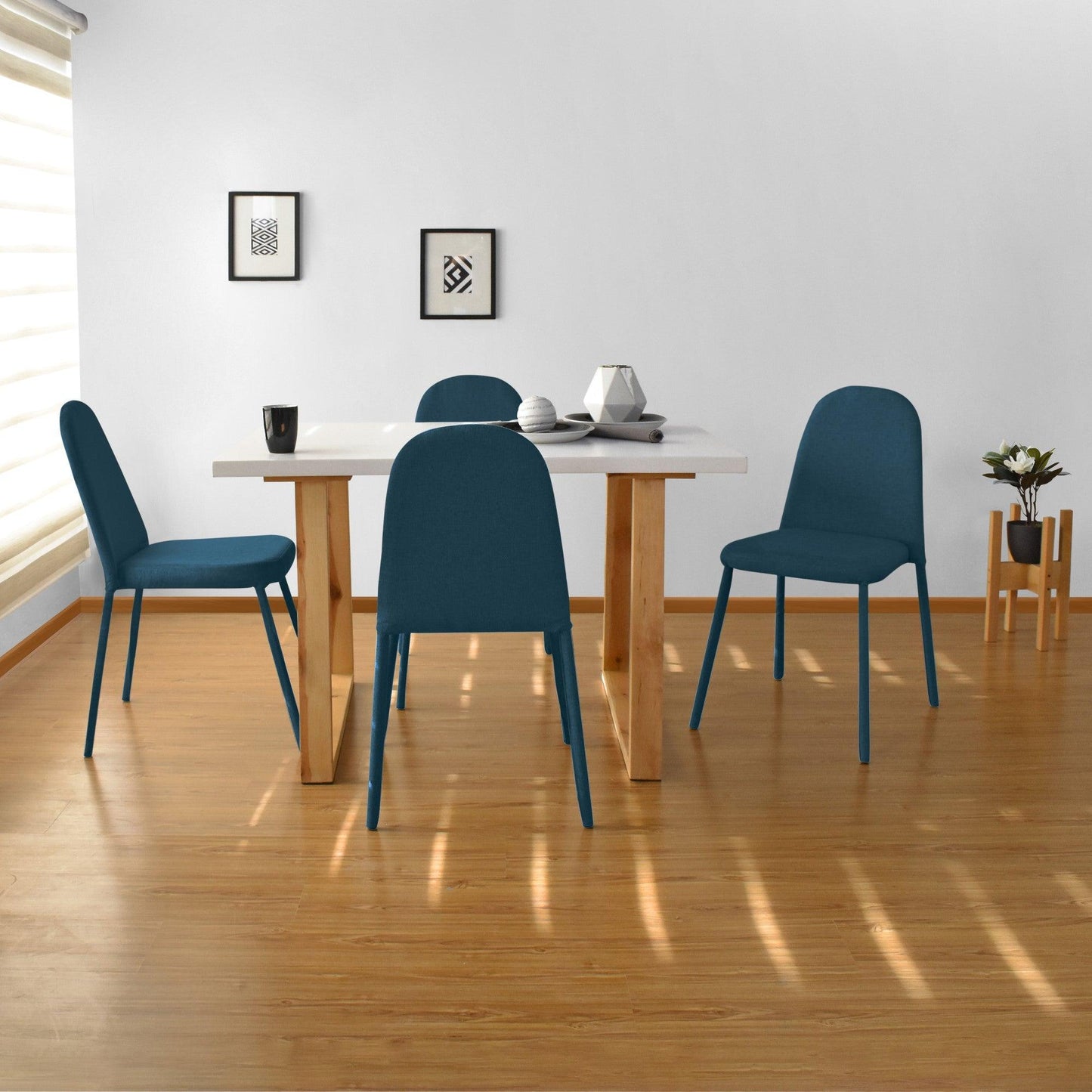 Juego de Comedor 4P Andara Sillas Dublin Tela Azul - VIRTUAL MUEBLES