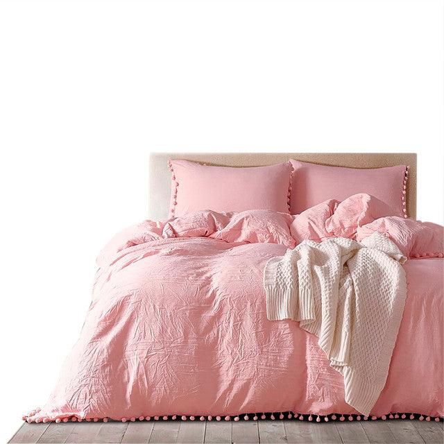 Edredon Microtex Unicolor + Borlas Rosado Senc - VIRTUAL MUEBLES