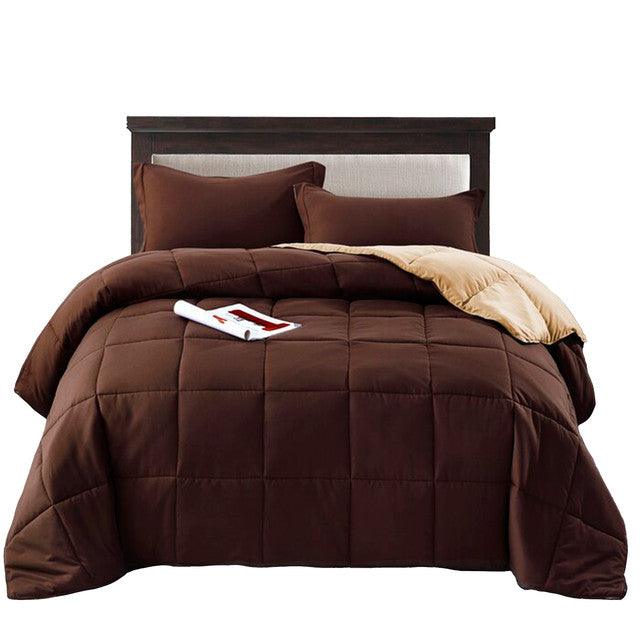 Edredon Bicolor Mas Fundas Y Cojines Cafe / Beige Doble - VIRTUAL MUEBLES