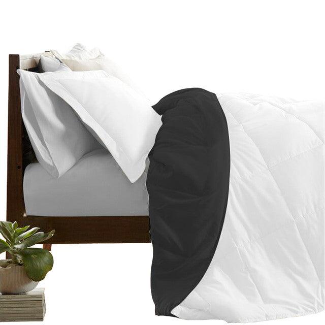 Edredon Bicolor Mas Fundas Y Cojines Blanco / Negro Semidoble - VIRTUAL MUEBLES